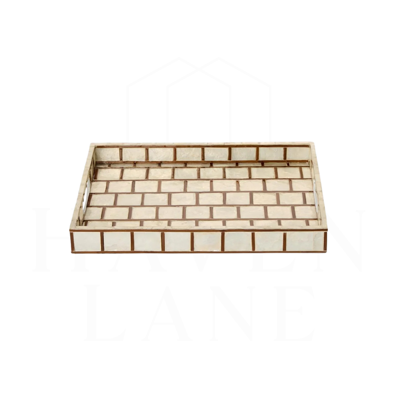 Hand Inlaid Bamboo & Capiz Shell Tray, Medium