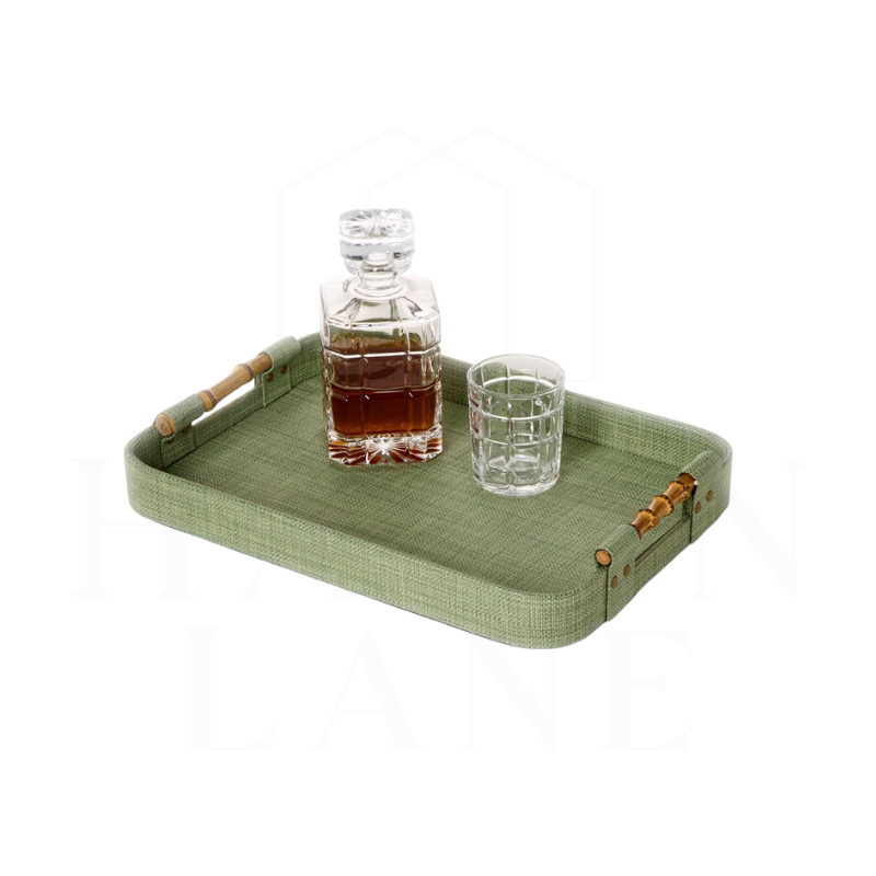 Large Green Faux Seagrass Rectangle Tray