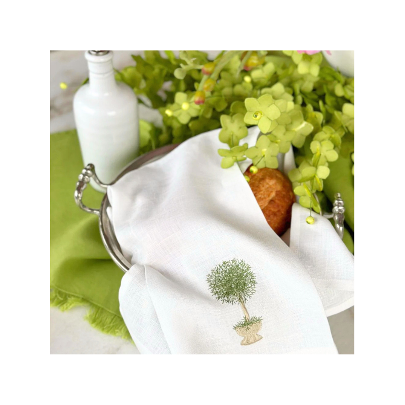Towel, Herb Topiary, White (Green)