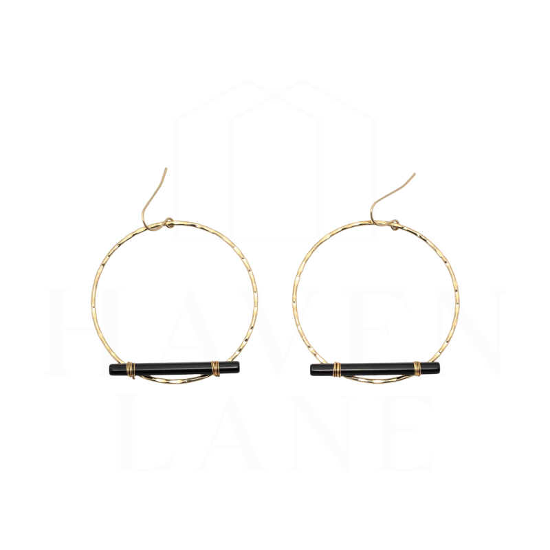 Jaycee Hammered Gold/Blk Hoop Earrings