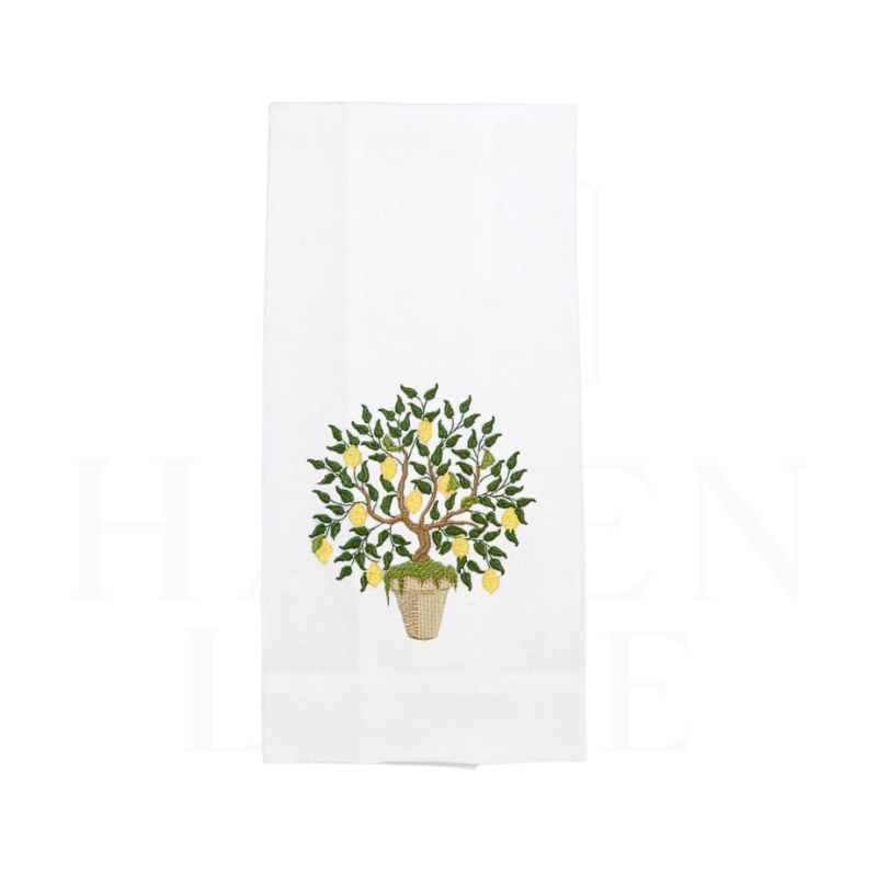 White Lemon Topiary Linen Towel