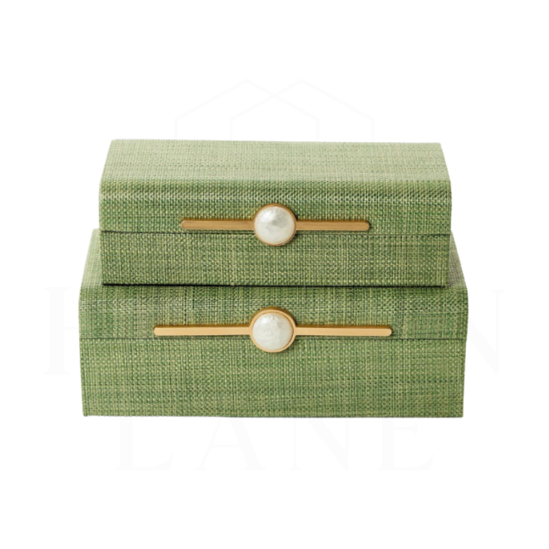 Monaco Green Faux Seagrass  Nested Decorative Box, med